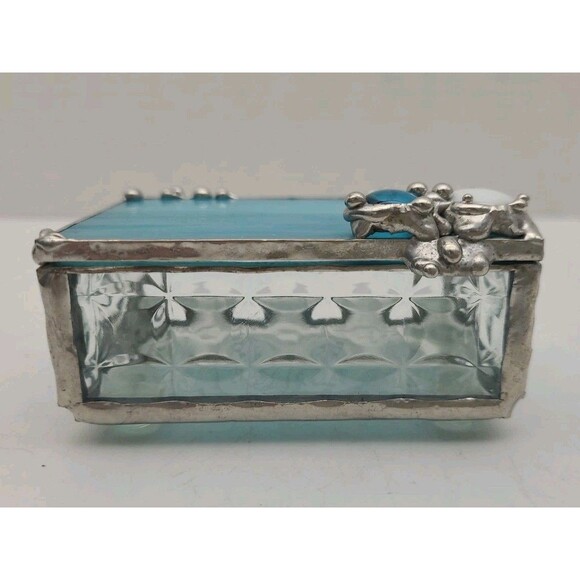 Sky Blue Stained Glass Lidded Jewelry Trinket Box Handmade - Picture 3 of 10